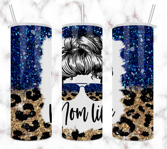 Blue and Leopard Mom Life Tumbler