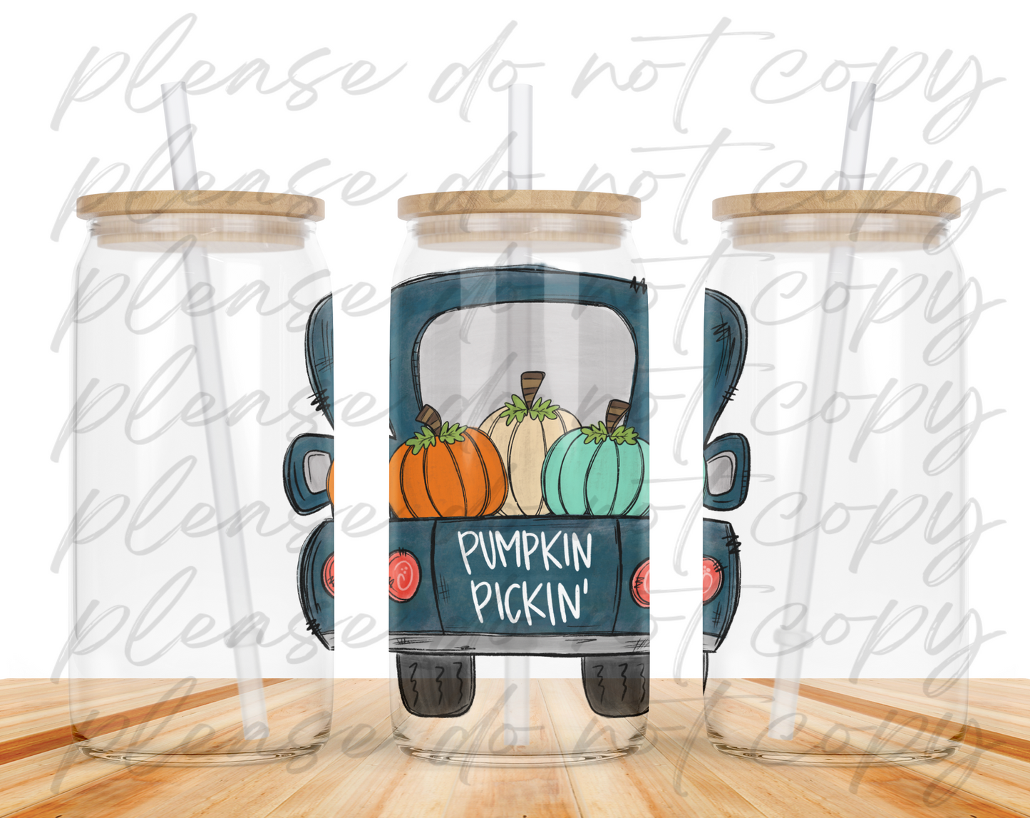 Pumpkin Pickin Truck Glass Can