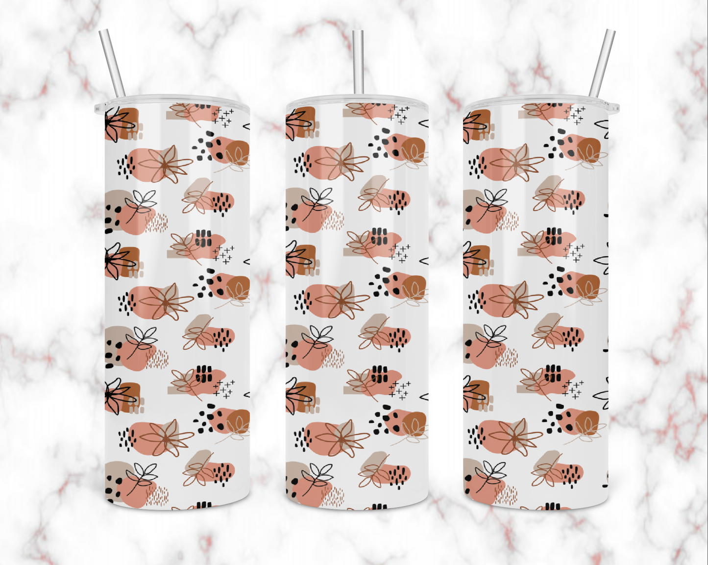 White Sketched Leaves Tumbler